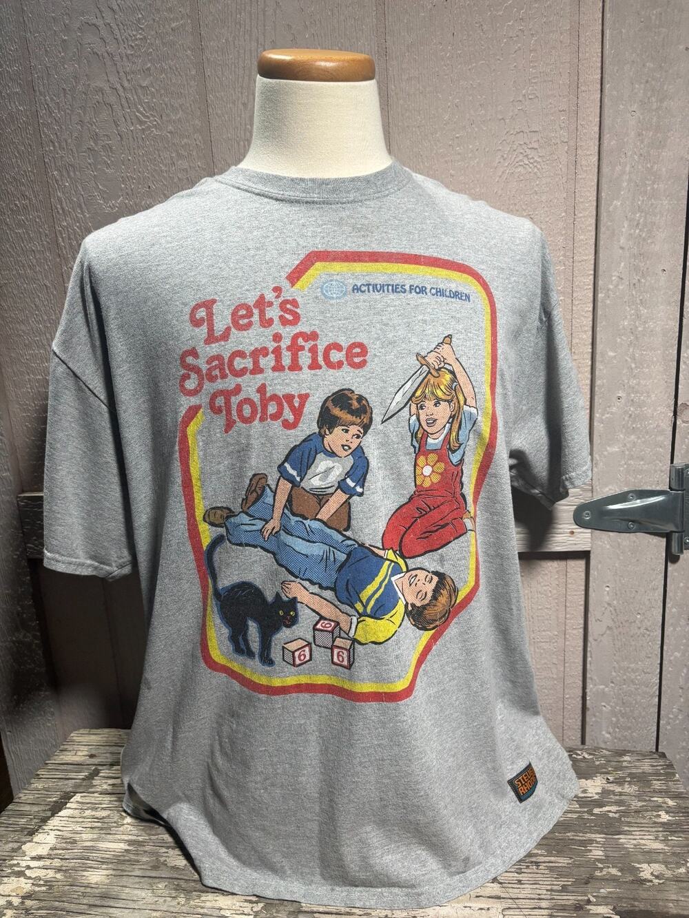 Steve Rhodes Lets Sacrifice Toby Grey T-Shirt 2X Large Vintage Horror Cat 2XL